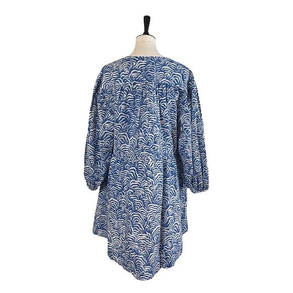 H&M New Dress Long Sleeve Split Neck Tie Waist Blue White Women’s Size Large - Picture 4 of 11